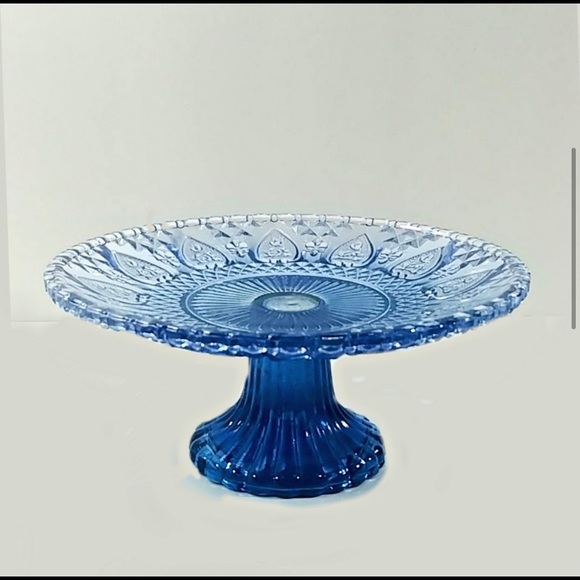 Anthropologie Blue Glass Color Cut Cake Stand - Picture 2 of 6